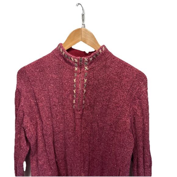 Woolrich 1/4-Zip Wool Blend Sweater Women Lg Petite Rosebud Red Nordic Winter - Picture 3 of 10